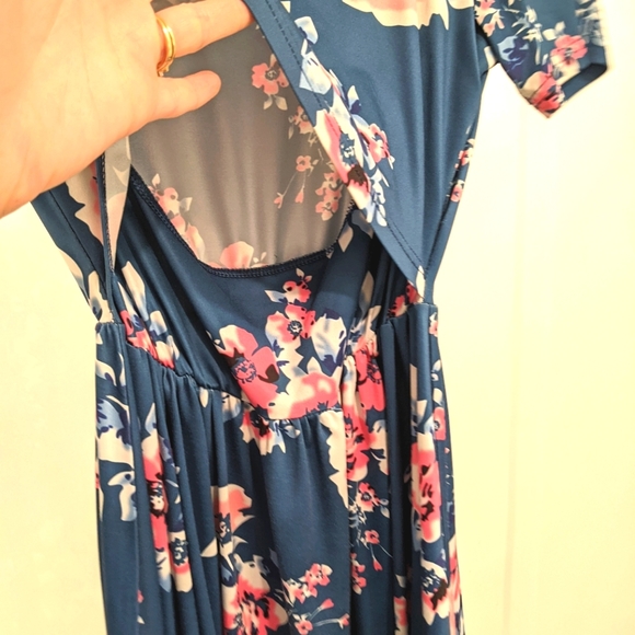 Quinee Women's Blue Floral Short Sleeve Maternity Nursing Breastfeeding Dress - Picture 5 of 7